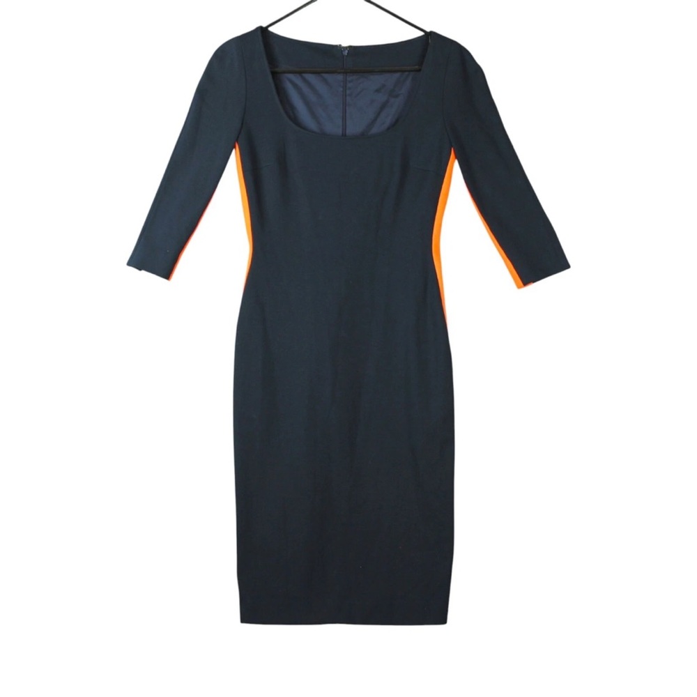 Gianni Versace Collection Color block Midi Dress navy orange Scoop Neck Sz 8